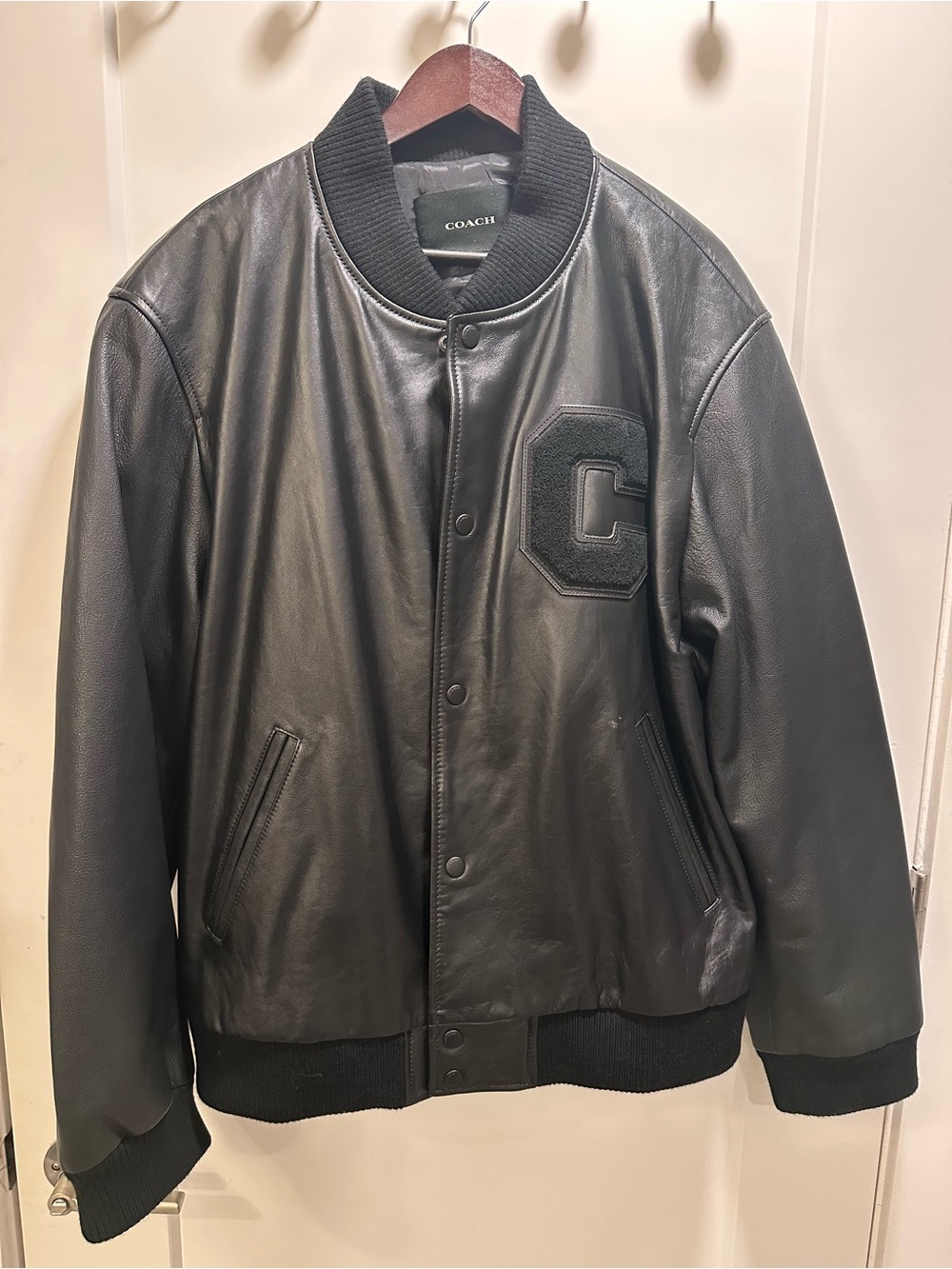 Coach Black Leather Varsity Bomber Jacket